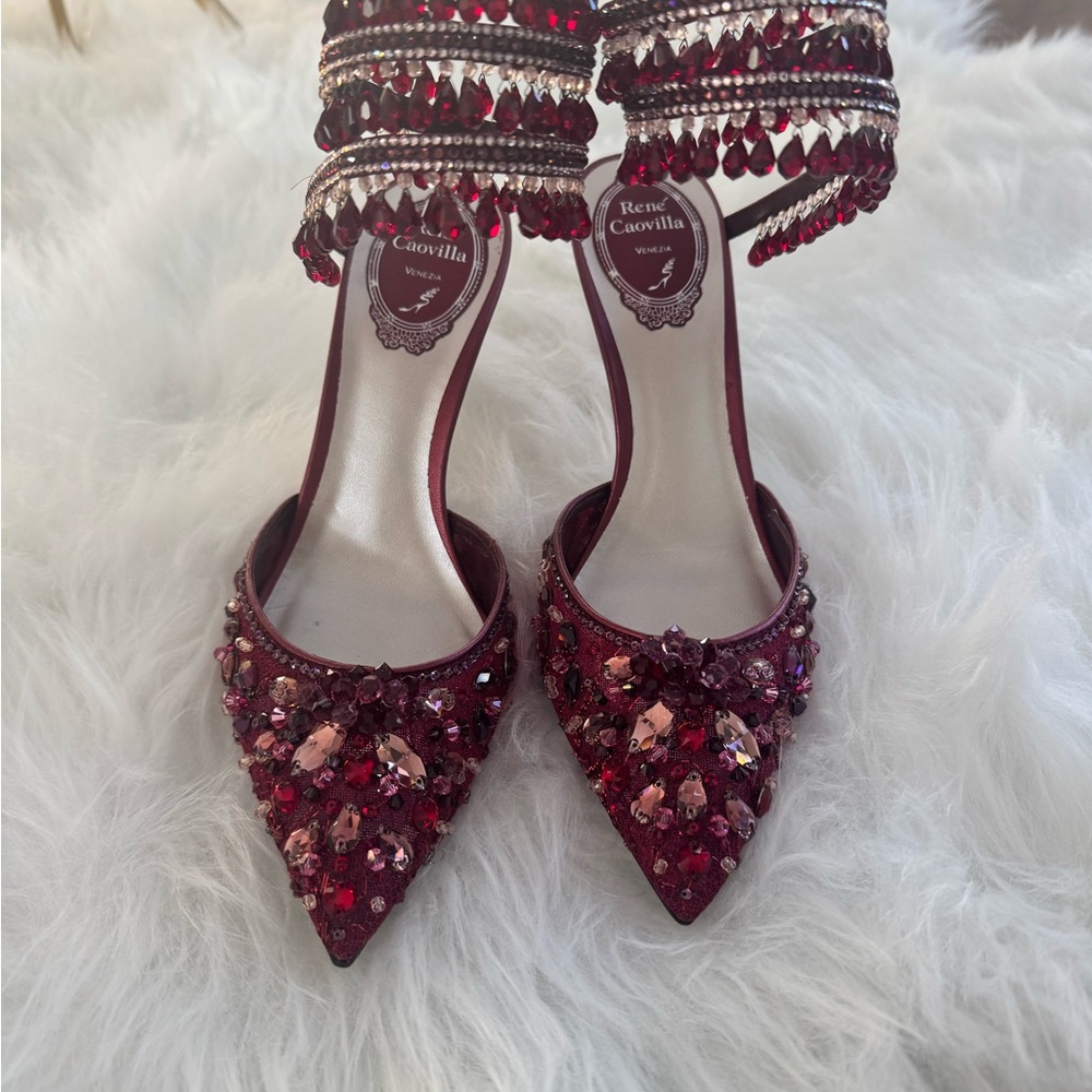 Rene Caovilla Red Embellished Heels - Picture 3 of 7